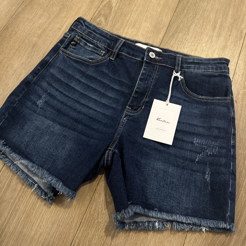 KanCan Los Angeles Juniors Blue Denim Shorts Cut Off Whiskers Distressed 11/29‎